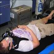Alistair O'Doherty having his basal metabolic rate tested