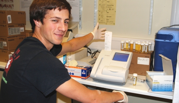 Steve Dauncey testing urine samples