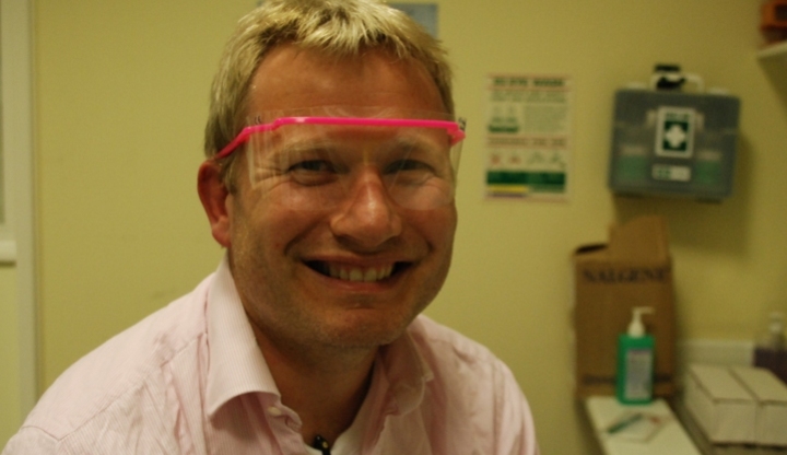 Damian Mole models his protective eyeware