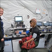 Chomba Sherpa undergoing venous plethysmography - tested by Charlotte