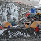 Base Camp Sirdar Karma having a stroll through the tents