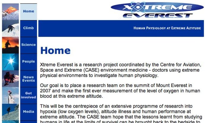 The original Xtreme Everest website from 2004