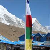 Prayer flags stand proud in Gorak Shep
