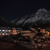 Helicopter and Lodge by night