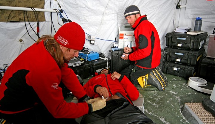 Sampling arterial blood at Camp 2 Sampling arterial blood at Camp 2