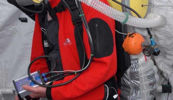 Roger McMorrow testing a new breathing circuit